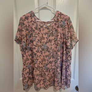 LOFT Floral Pink Peplum Women's Top
